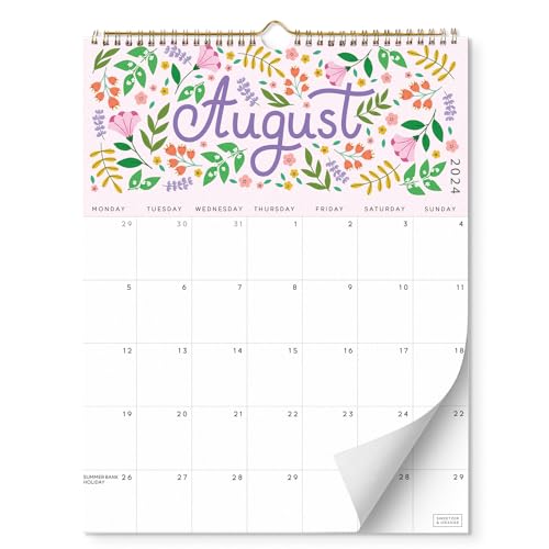 S&O Five Color Floral Wall Calendar from July 2024-December 2025 - Tear-Off Monthly Calendar - 18 Month Academic Wall Calendar - Hanging Calendar to Track Anniversaries & Appointments - 13.5"x10.5”in