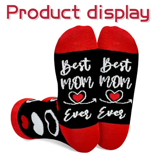 Asikkon Best Mom Ever Socks - Mother's Day Gifts for Women 2025, Heart Design Red Black Funny Novelty Socks Comfortable Wife Grandma Gift Idea - Image 4
