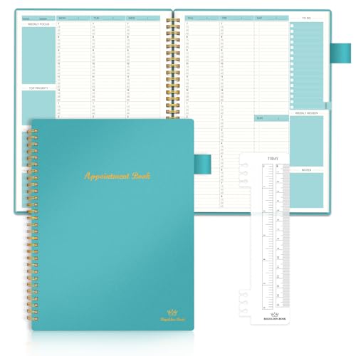 Regolden-Book Appointment Planner Book Undated Hourly Schedule Planner with 15-Minute Increments Appointment Notebook Weekly/Daily Templates Flexible Cover Spiral Binding 53 Weeks 7.8x10"