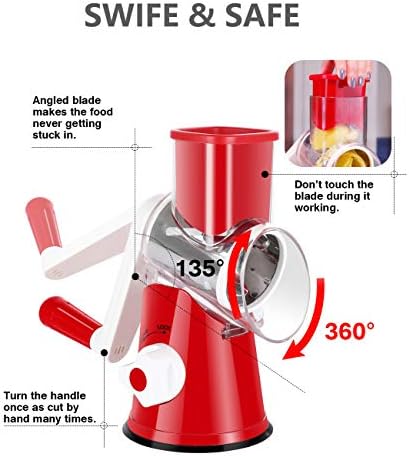 Rotary Cheese Grater with 3 Blade Set Stainless Steel Durable Effective
