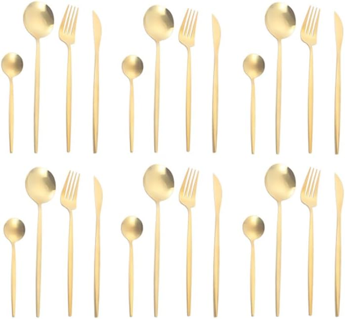 GoodJayven Stainless Steel Flatware Set with 24 Pieces Durable and Reflective Design Perfect for Daily Use