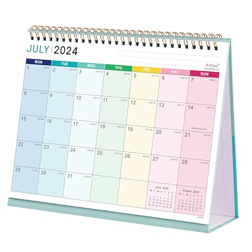 Desk Calendar 2024-2025 - Calendar 2024-2025, Runs from Jul. 2024 to Dec. 2025, 18 Month Desktop Calendar, Starts on Monday, 25.3 x 20.5 x 7.8 cm,Rainbow plaid