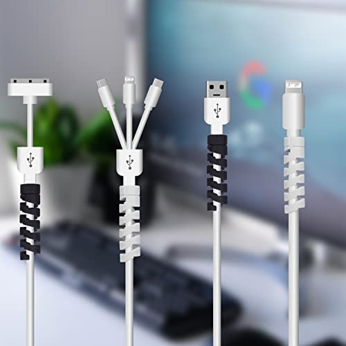 SAVITA 24 Stück Ladekabelschutz, Silikon, flexibel, Schutz, Ladegerät, Kabelschutz, Spiralkabel, für Handys, Computer, Laptops, Datenkabel (Schwarz, Grau) – Bild 6
