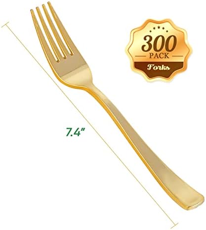 FOCUSLINE 300 Pack Gold Plastic Forks for Parties
