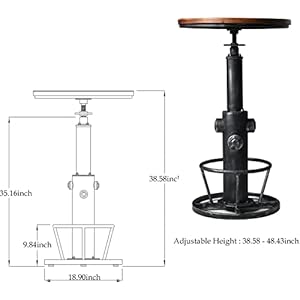 LOKKHAN Industrial Bar Table 386 484 Height Adjustable Swivel Round Wood Tabletop 237 Dia Kitchen Dining Office Coffee Bistro Pub Table