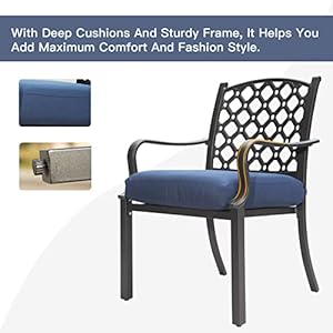 Domi Outdoor 7 pcs Patio Dining Set Metal Dining Table Swivel and Dining Chairs Conversation Set with Removable Navy Blue Cushions for Garden Lawn Yard