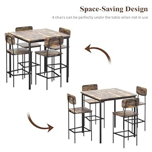 Kitchen Table and Chairs of 4, Dining Table Set for 4 with Space-Saving Design, Industrial Dining Room Table Set for Family Dinner, Party, Rustic Brown Kitchen Table and Chairs of 4 Dining Table Set for 4 with Space Saving Design Industrial Dining Room Table Set for Family Dinner Party Rustic Brown