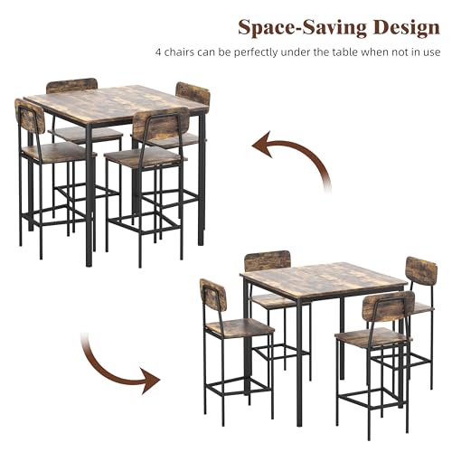Kitchen-Table-and-Chairs-of-4-Dining-Table-Set-for-4-with-Space-Saving-Design-Industrial-Dining-Room-Table-Set-for-Family-Dinner-Party-Rustic-Brown Kitchen Table and Chairs of 4 Dining Table Set for 4 with Space Saving Design Industrial Dining Room Table Set for Family Dinner Party Rustic Brown