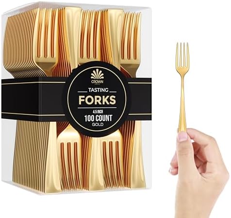 Exquisite Mini Gold Disposable Dessert Forks - Pack of 100