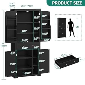   YITAHOME-Pantry-Cabinet-72-Tall-Kitchen-Pantry-Cabinet-with-Drawer--Adjustable-Sliding-Shelve-Freestanding-Tall-Cupboard-Storage-Cabinet-Wooden-Food-Pantry-Cabinet-for-Kitchen-Dining-Room-Black