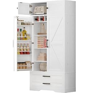 IRONCK Kitchen Pantry 72" Height, with Eight Hanging Shelves, Two Drawers and Open Storage Cabinet, Freestanding Cupboard for Dining Room Living Room,Industrial White IRONCK Kitchen Pantry 72 Height with Eight Hanging Shelves Two Drawers and Open Storage Cabinet Freestanding Cupboard for Dining Room Living RoomIndustrial White