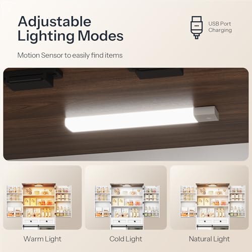 HOOBRO-Farmhouse-Kitchen-Pantry-Cabinet-716-Storage-Cabinet-with-LED-Light-and-Sliding-Barn-Door-Pantry-Cabinet-with-Adjustable-Shelf-and-Drawer-for-Kitchen-Dining-Room-White-and-Walnut HOOBRO Farmhouse Kitchen Pantry Cabinet 716 Storage Cabinet with LED Light and Sliding Barn Door Pantry Cabinet with Adjustable Shelf and Drawer for Kitchen Dining Room White and Walnut