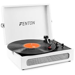 Fenton RP118F Platine Vinyle Valise Bluetooth avec Haut-Parleurs Intégrés, Style Cuir Beige, Emetteur Bluetooth, Lecture 33, 45 et 78 Tours, Idéal pour Décorer et Écouter Vos Vinyles - Les Beatles, Paul McCartney, John Lennon, RIngo Starr, George Harrison