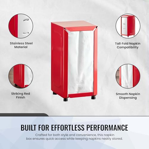 Tall-Fold Napkin Dispenser Red 150 Napkins Easy Use Style Space-Saving
