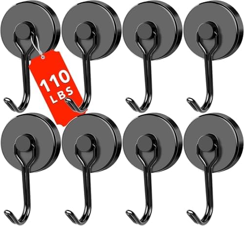 Get Everything in Place with 8 Black Magnetic Hooks Set