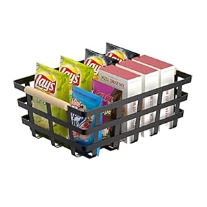 2 Pack X Large Wire Metal Baskets Thick functional Storage Organizer Farmhouse fruit Bin with Wood Handles for Pantry Cabinets Rustic Kitchen Counter Closet Under Sink Entryway Black Upgraded