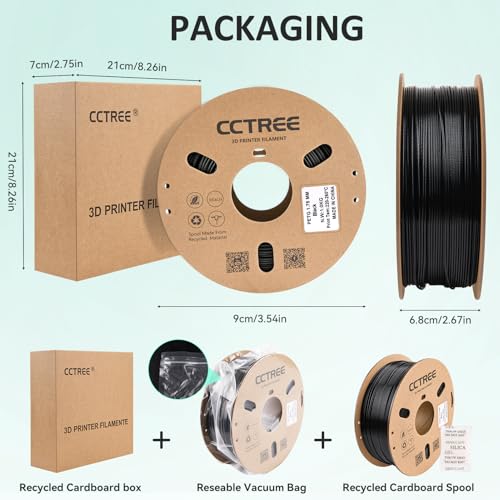 CCTREE PETG 3D Drucker Filament 1,75 mm, Ausgezeichnete Zähigkeit, Maßgenauigkeit +/- 0.03mm, 1kg Spule (2.2lbs), für most FDM 3D Drucker, Schwarz – Bild 8