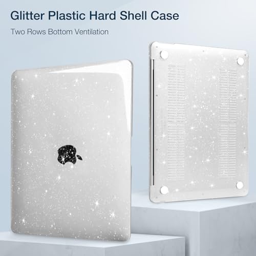 MOSISO Hülle Kompatibel mit MacBook Air 15 2023 2024 M3 A3114 M2 A2941 Retina Display & Touch ID, Glitter Sparkling Plastik Hartschale Schutzhülle &Tastaturschutz & Displayschutz, Transparent – Bild 8