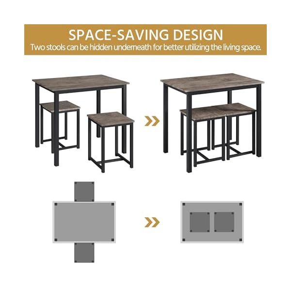   Yaheetech-3-Piece-Dining-Table-Set-Kitchen-Table-Chair-Sets-for-2-Compact-Table-w-2-Stools-Space-Saving-Design-for-Dining-Room-Living-Room-Apartment-Pub-Drift-Brown