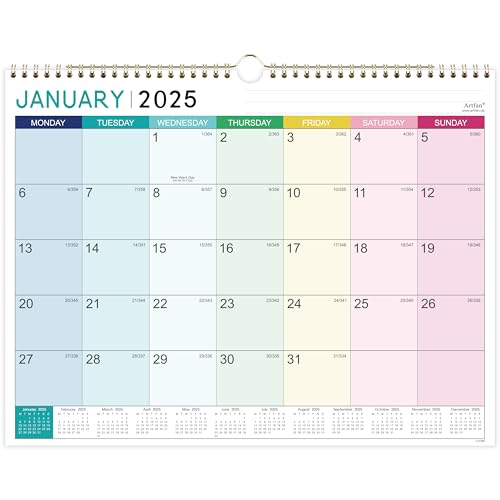 2025 Calendar - Wall Calendar 2025, from January 2025 to December 2025, Month to View Calendar, 37 x 29 cm, Double Binding Hook, Large Mixed Color Right Angle Block