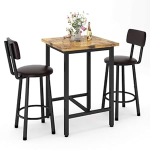 Recaceik 3 Piece Pub Dining Set Modern bar Table and Stools for 2 Kitchen Counter Height Wood Top Bistro Easy Assemble for Breakfast Nook Living Room Small Space Restaurant Rustic Brown 24