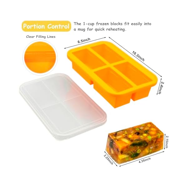   Bangp-1-Cup-Silicone-Freezer-Trays-with-Lid2-PackEasy-Release-Silicone-Freezer-ContainersSoup-Freezer-MoldsFreeze-and-Store-SoupBrothSauceLeftovers-Makes-8-Perfect-1-Cup-Portions