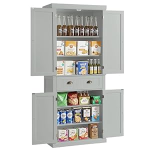   KIGOTY-72-Tall-Kitchen-Pantry-Cabinet-Farmhouse-Storage-Cabinet-Kitchen-Pantry-Storage-Cabinet-with-DoorsDrawer-and-Adjustable-Shelves-Freestanding-Cupboard-for-Living-RoomGrey