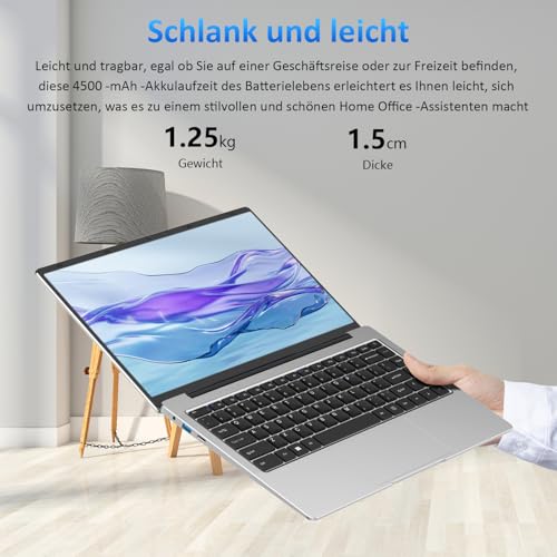 Molegar 14" Laptop Computer,8GB DDR4 RAM 512GB SSD,Studenten Laptops mit Quad-Core Celeron CPU J4125 (bis zu 2.7GHz), 1920x1080 FHD IPS Bildschirm,WiFi,Webcam, USB3.0x2, Mini HDMI,Grau – Bild 7