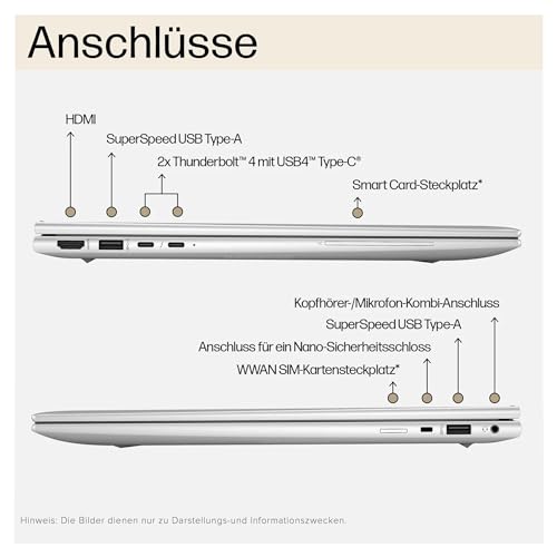 HP Elitebook 860 G10 Laptop, 16" WUXGA IPS Display, 12th Gen Intel Core i5-1335U, 64 GB DDR5 RAM, 4 TB PCIe SSD, Intel Iris Xe, Fingerprint Reader, QWERTZ Tastatur, Windows 11 Pro, Silber – Bild 7