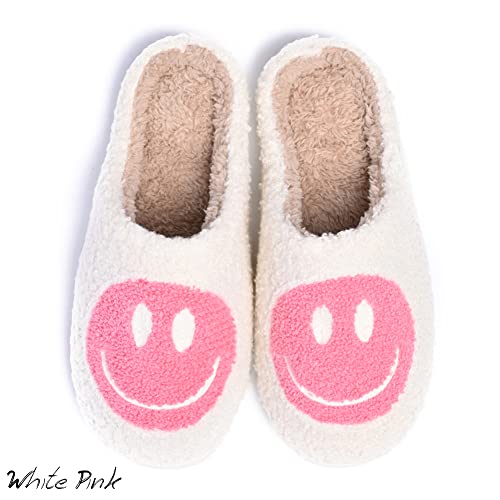 AIMINUO Women's Men's Retro Preppy Happy Face Slippers Comfy Warm Plush Slip-On House Slipper for Winter Indoor Soft Cushion Non-slip Fluffy Slides Slippers - Image 4