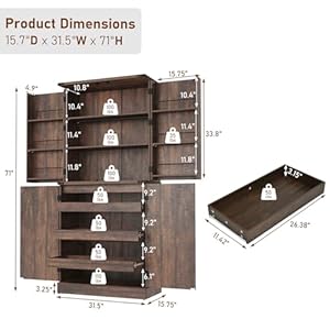 Farmhouse Kitchen Pantry Cabinet with 3 Drawers,71" Tall Rustic Wood Storage Cabinet with 6 Door Shelves,with Load-Bearing Steel Pipe,Pantry Organizers for Kitchen,Dining Room(Brown) Farmhouse Kitchen Pantry Cabinet with 3 Drawers71 Tall Rustic Wood Storage Cabinet with 6 Door Shelveswith Load Bearing Steel PipePantry Organizers for KitchenDining RoomBrown