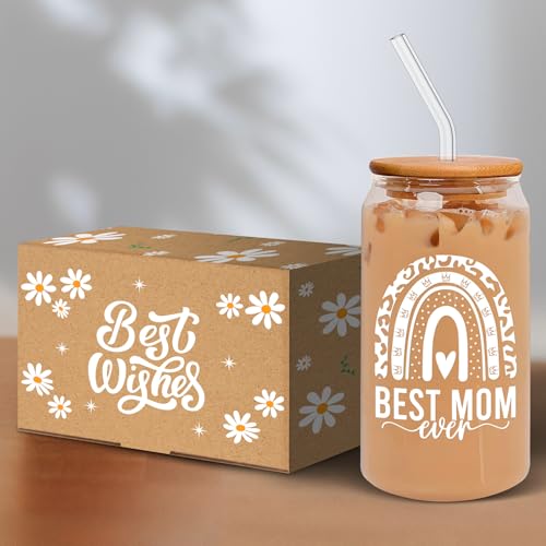 HEXMOZ Mothers Day Gifts for Mom from Daughter, Son, Kids - First Mothers Day Gifts for New Mom, Wife, Mama from Husband - 1st Mother's Day Present Ideas - 16oz Glass Drinking Cup With Straws Gift Box - Image 5