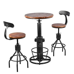 LOKKHAN 3 Piece Bar Table 386 484 2 Backrest Stools 24 30 Set for Pub Kitchen Dining Living Party Bistro Breakfast Swivel Top Height Adjustable Most Weld Space Saving