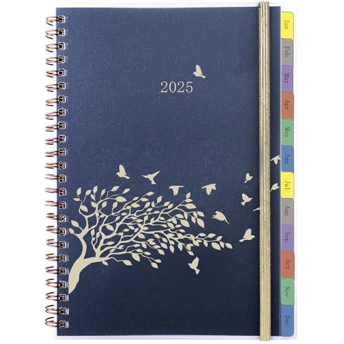 YHH 2025 Diary A5 Week to View, Monthly Weekly Planner with Tabs & Pocket, Extra Budget Contact Notes UK Holiday, Spiral Bound, Elastic Personal Organiser Life Book, Jan.25 - Dec.25, Birds