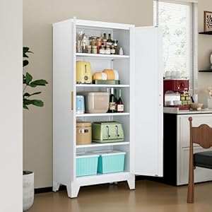   71-Tall-Metal-Storage-Cabinet-with-2-Doors-and-4-Adjustable-Shelves-5-Tier-Kitchen-Pantry-Storage-Cabinet-for-Kitchen-Living-Room-Dining-Room-and-Office-White