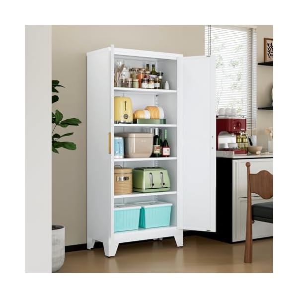  71-Tall-Metal-Storage-Cabinet-with-2-Doors-and-4-Adjustable-Shelves-5-Tier-Kitchen-Pantry-Storage-Cabinet-for-Kitchen-Living-Room-Dining-Room-and-Office-White