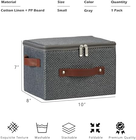 VinneGenzz Storage Bins with Zipper Lid and PU Leather Handle