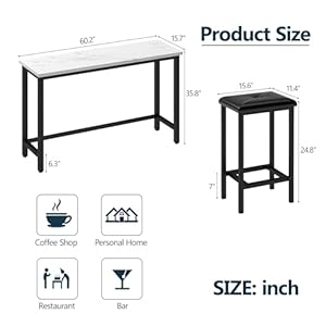 4-Piece Counter Height Dining Table Set with 60.2-Inch Faux Marble Table Top, Modern Extra Long Bar Table and Chairs Set as Bar Table, Breakfast Table and Study Desk (Black) 4 Piece Counter Height Dining Table Set with 602 Inch Faux Marble Table Top Modern Extra Long Bar Table and Chairs Set as Bar Table Breakfast Table and Study Desk Black