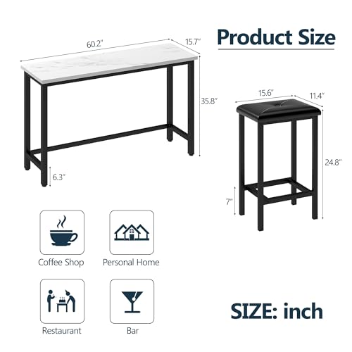 4-Piece-Counter-Height-Dining-Table-Set-with-602-Inch-Faux-Marble-Table-Top-Modern-Extra-Long-Bar-Table-and-Chairs-Set-as-Bar-Table-Breakfast-Table-and-Study-Desk-Black 4 Piece Counter Height Dining Table Set with 602 Inch Faux Marble Table Top Modern Extra Long Bar Table and Chairs Set as Bar Table Breakfast Table and Study Desk Black