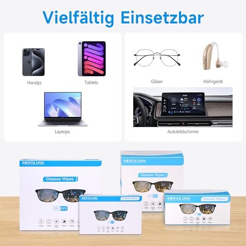 MOSSLIAN Brillenputztücher Feucht Bildschirm Reinigungstücher für Brillen, Handy, Laptops, Tastaturen, Brillengläsern, Hörgeräten, iPads, iWatch und Computern,40 Stück – Bild 6