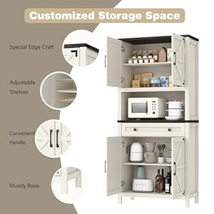 69" Farmhouse Storage Cabinet with Drawer, 6-Tier Tall Kitchen Pantry Cabinet, Large Wood Storage Cabinet with 4 Barn Doors and Adjustable Shelves, Cabinet with Storage for Living Room, Kitchen,Black 69 Farmhouse Storage Cabinet with Drawer 6 Tier Tall Kitchen Pantry Cabinet Large Wood Storage Cabinet with 4 Barn Doors and Adjustable Shelves Cabinet with Storage for Living Room KitchenBlack