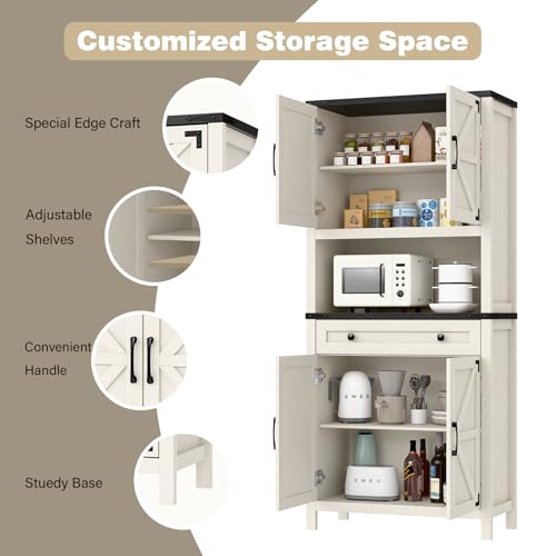 69-Farmhouse-Storage-Cabinet-with-Drawer-6-Tier-Tall-Kitchen-Pantry-Cabinet-Large-Wood-Storage-Cabinet-with-4-Barn-Doors-and-Adjustable-Shelves-Cabinet-with-Storage-for-Living-Room-KitchenBlack 69 Farmhouse Storage Cabinet with Drawer 6 Tier Tall Kitchen Pantry Cabinet Large Wood Storage Cabinet with 4 Barn Doors and Adjustable Shelves Cabinet with Storage for Living Room KitchenBlack
