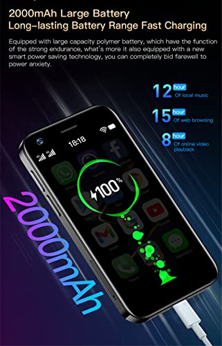 Rainbuvvy XS12 Super Mini 4G LTE Smartphone 3.0-Zoll Display 2GB/4GB RAM+16/32/64GB ROM Dual SIM 2000mAh 13MP mit Backup OTG Kleines Android Handy (blau, 4+64GB) – Bild 4