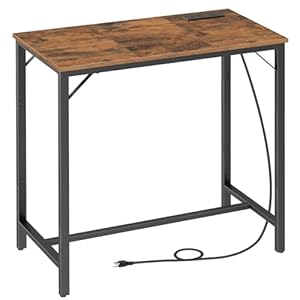 HOOBRO Bar Table with Charging Station Rectangular Pub Table High Top Coffee Table Counter Bar Height Table Narrow Long Dining Table 354 L x 157 W x 356 H Rustic Brown and Black BF90UBT01