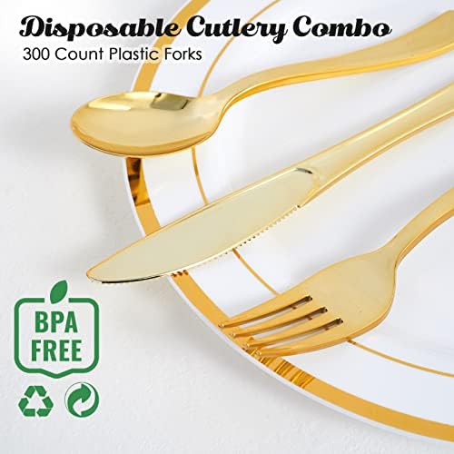 FOCUSLINE 300 Pack Gold Plastic Forks for Parties