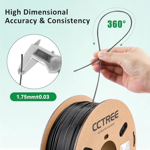 CCTREE PETG 3D Drucker Filament 1,75 mm, Ausgezeichnete Zähigkeit, Maßgenauigkeit +/- 0.03mm, 1kg Spule (2.2lbs), für most FDM 3D Drucker, Schwarz – Bild 5