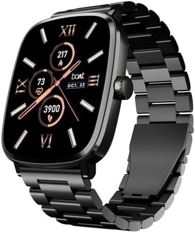 boAt Ultima Regal w/ 2.01”(5.10 cm) Crystal-Clear AMOLED Display, 1000 NITS Brightness,Premium Metal Body, Functional Crown, 100+ Sports Modes, Fitness Smart Watch for Men & Women (Steel Black)