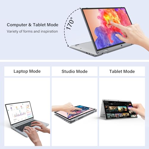 OUZRS Notebook 12 GB RAM 256 GB SSD, Computer Win 11 Pro Celeron 2,8 GHz, Notebook 12 Zoll FHD-Display, 1366 x 800 IPS, 2,4G/5G WiFi, Gaming Laptop Mini HDMI Bluetooth 5.0, PC Laptop mit Maus, Silber – Bild 7