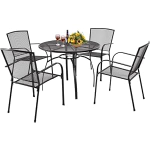 AECOJOY Metal Patio Table and Chairs Set for 4 Outdoor Dining Sets Patio Dining Table Furniture Set Round Outside Table and Chairs for Garden Backyard with 173 Umbrella Hole