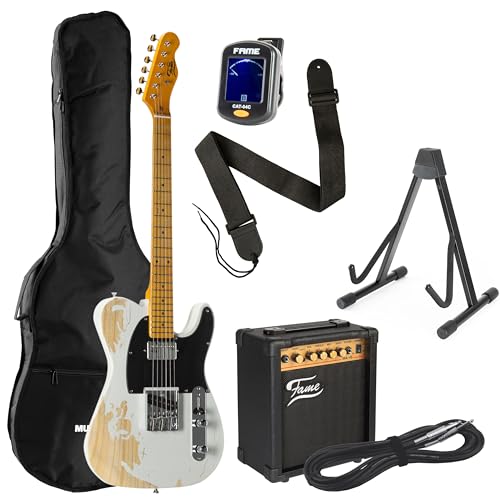 Fame TL Worn Out SH White Set – Pack guitare electrique-Set - Les Beatles, Paul McCartney, John Lennon, RIngo Starr, George Harrison Fame TL Worn Out SH White Set - Pack guitare electrique-Set